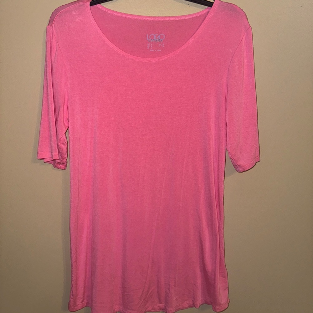 LOGO by Lori Goldstein Logo Layers Short Sleeve Tunic Top Shirt Size Small QVC